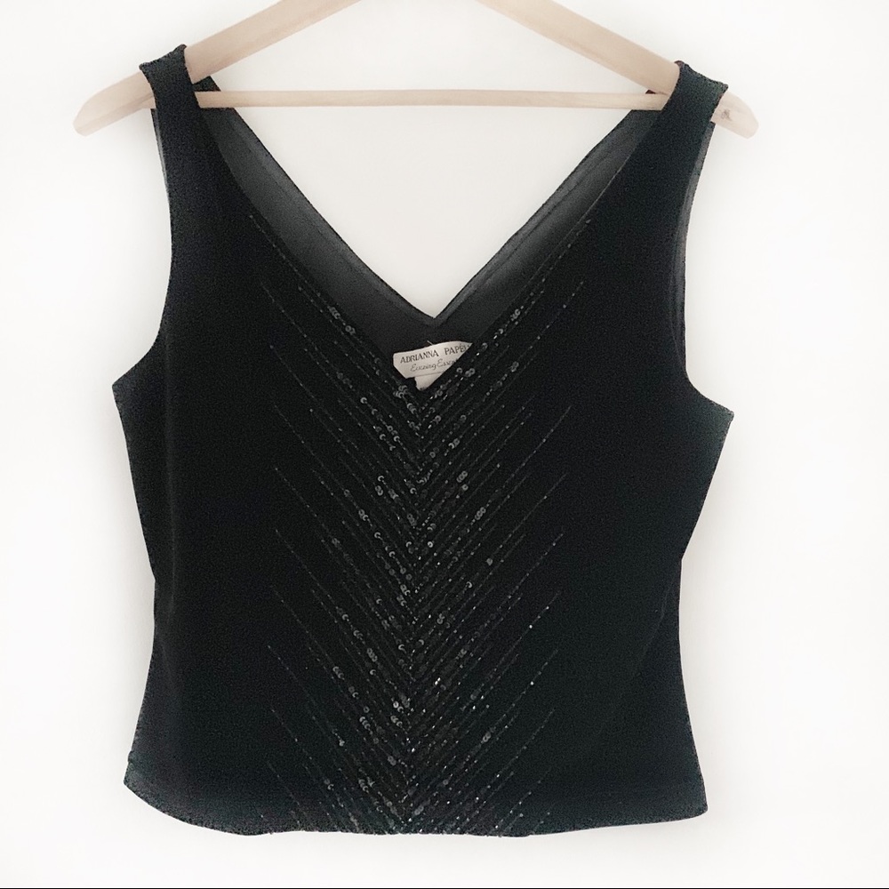 Adrianna Papell Beaded Velvet Sleeveless Top Sz M